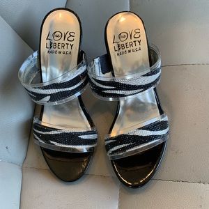Love and Liberty Black/White/Silver Sandals